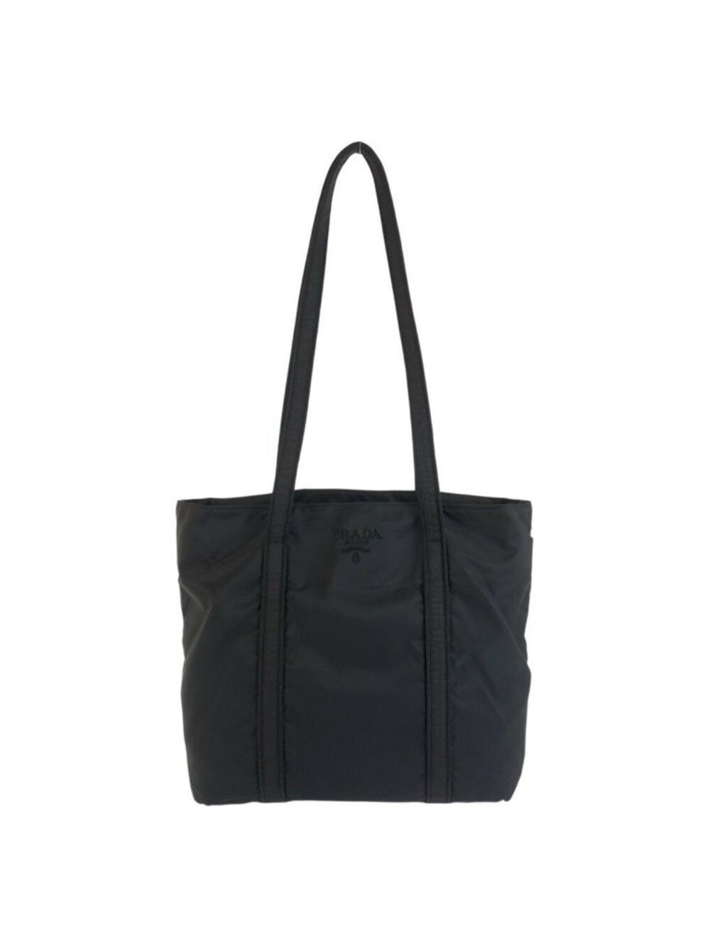 Prada Tessuto Logo Embroidery Black Nylon Tote Shoulder Bag